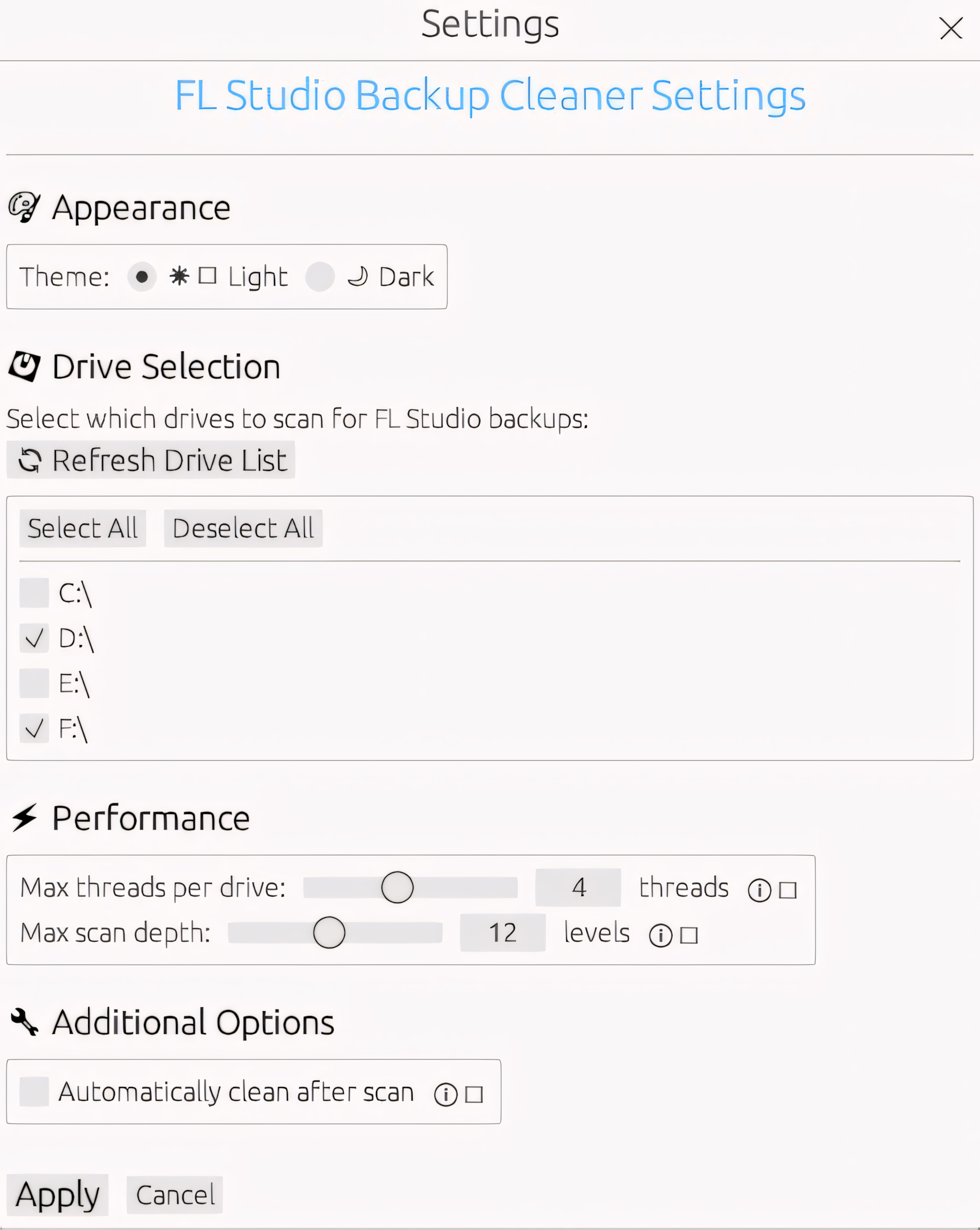 Settings Panel